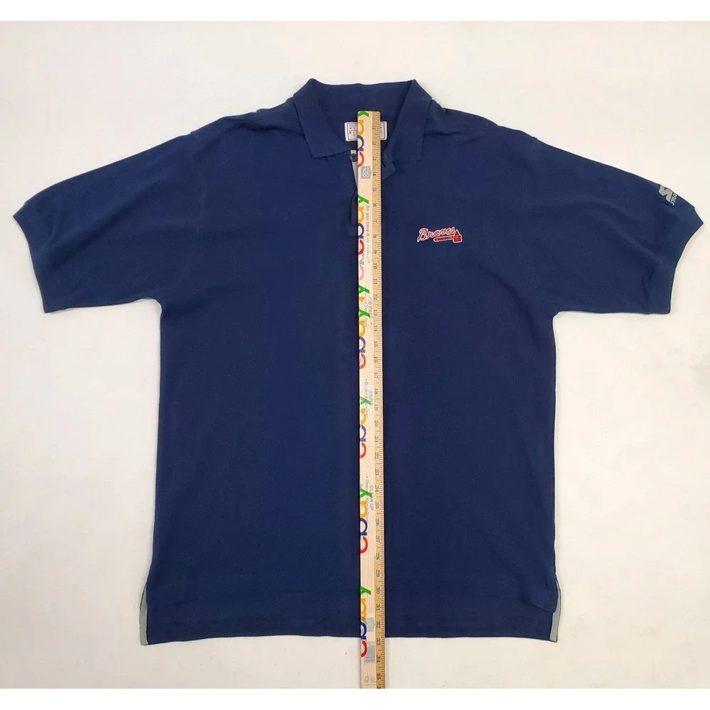 Atlanta Braves Polo Shirt Mens Genuine Starter Vintage 90s Blue XL MLB Preppy
